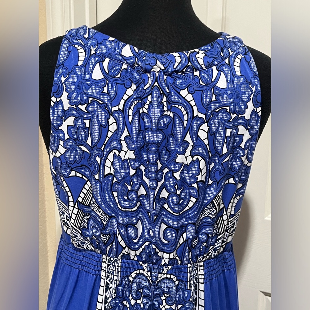 SOMA INTIMATE MAXI HALTER DRESS Blue and White ABSTRACT FLORAL PRINT SIZE L - Picture 8 of 12